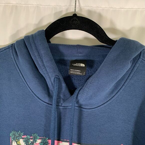 North Face Hoodie Men's Large Blue Graphic Print Pockets Drawstring Pullover - Picture 4 of 10